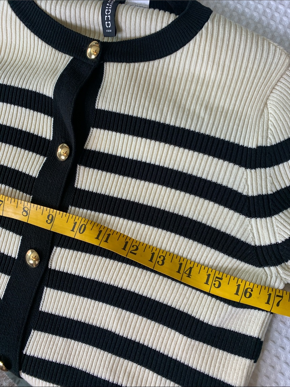 H&M Cream and Black ribbed striped button front cardigan small - Picture 5 of 9